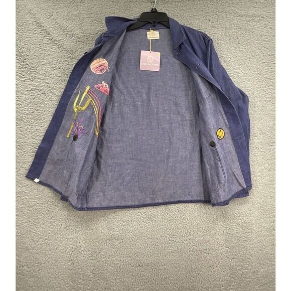 All The Wolves Desert Trip Jacket One Size Embroidered Slouchy Blue Jacket - Picture 6 of 9